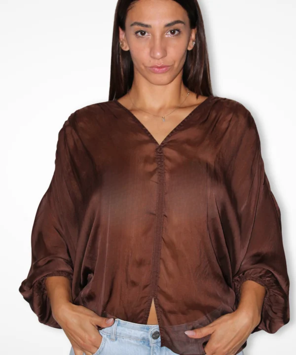 Camicia Chiffon Chocolate, camicia donna in seta marrone – JeiBi