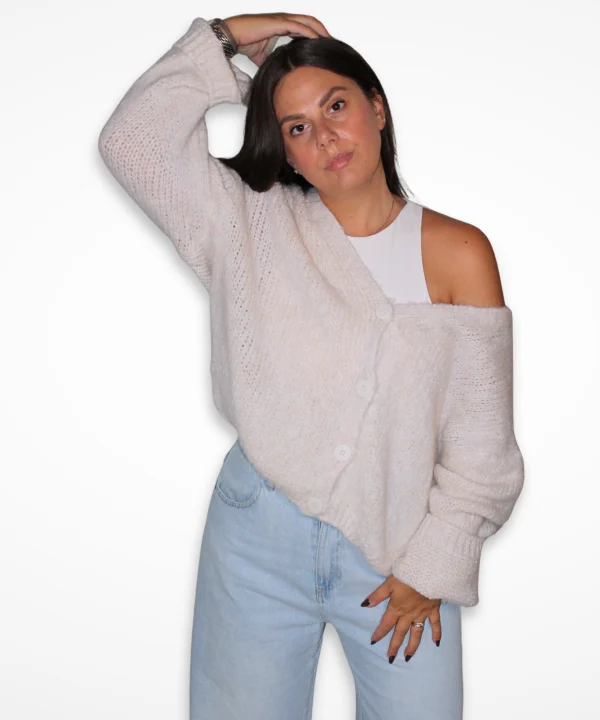 Cardigan Mousse buttercream, cardigan donna morbido con scollo a V – JeiBi