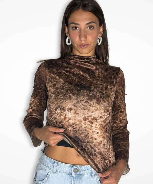 Maglia Savannah, maglia leopardata a collo alto – JeiBi