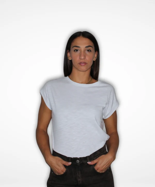 Maglietta Daily, t-shirt donna bianca in cotone fiammato – JeiBi