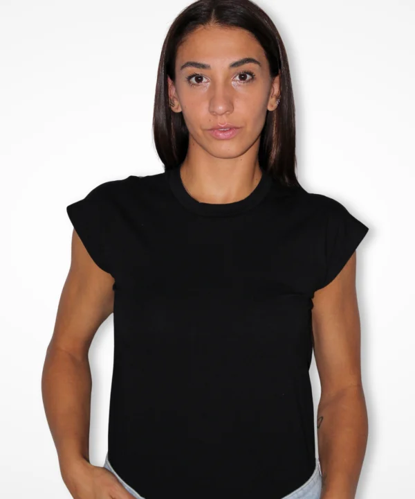 Maglietta Alma, t-shirt donna nera con manica strutturata – JeiBi