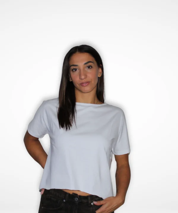 Maglietta Aura, t-shirt donna cropped in cotone bianco – JeiBi