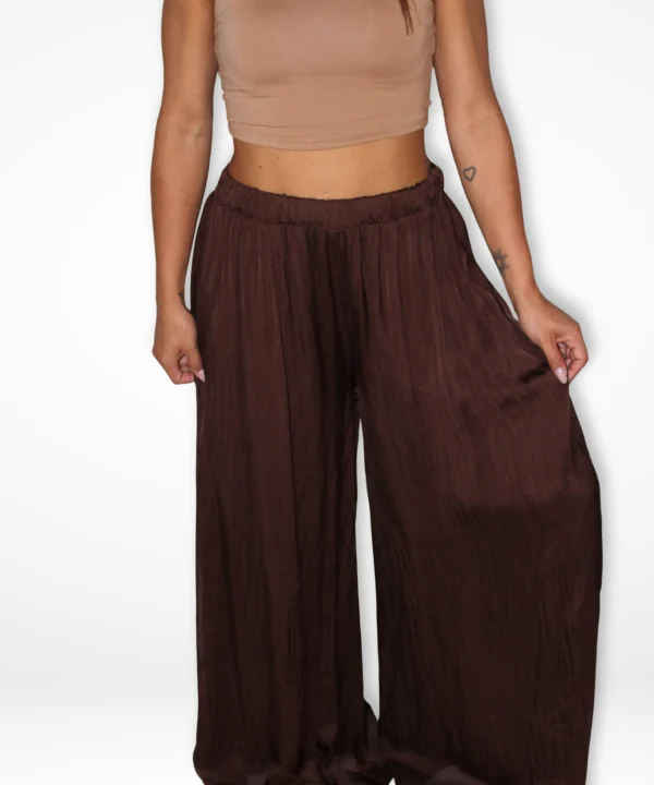 Pantalone Chiffon Chocolate, pantalone palazzo donna marrone – JeiBi