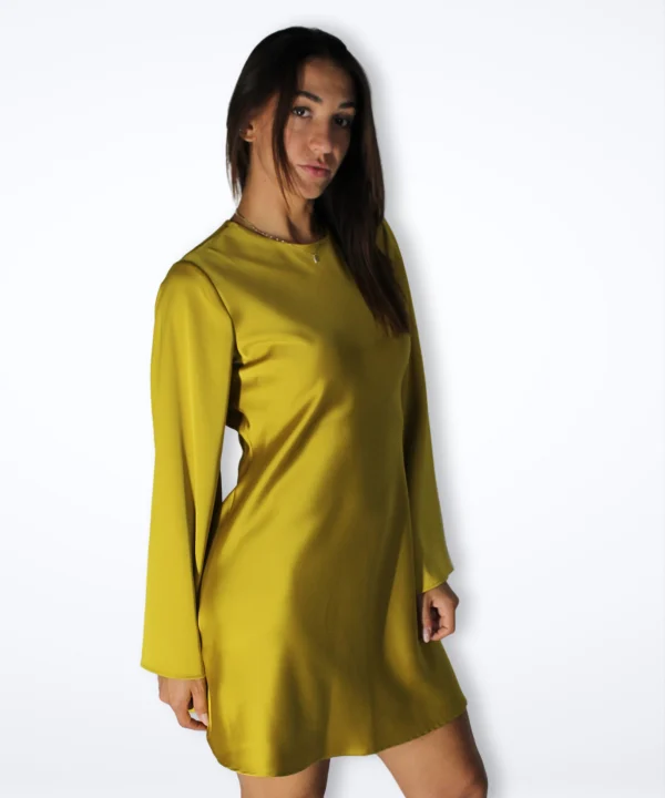 Abito Lumière lime, mini abito in satin con schiena scoperta – JeiBi