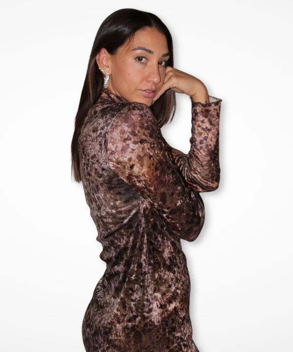 Abito Savannah, abito lungo leopardato con collo alto – JeiBi